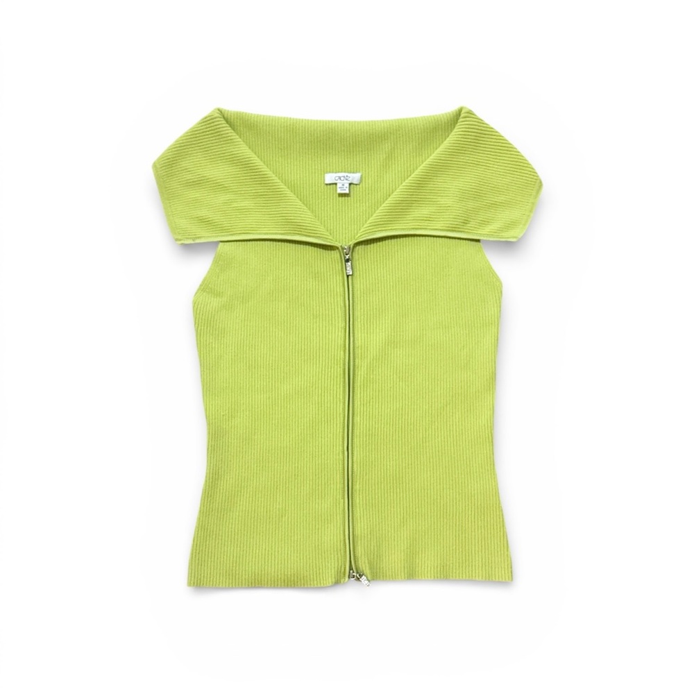 Vintage Caché Women’s Off The Shoulder Bright Green Rhinestone Zip Up Top Size M
